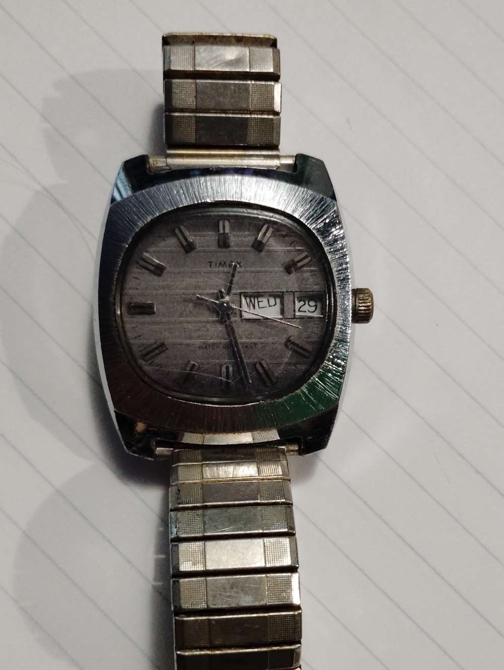 1970 Timex Silver Men's Day-Date Stainless Steel Bracelet Watch